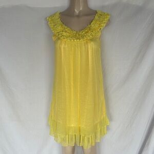 Sunny Yellow Floral Trim Mini Dress